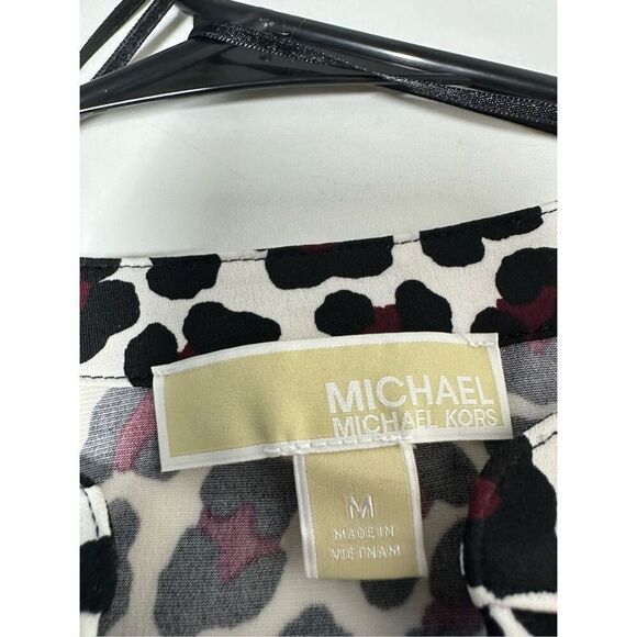 Michael Kors Leopard Burgundy Tie Sleeve Blouse Size M - Picture 8 of 12